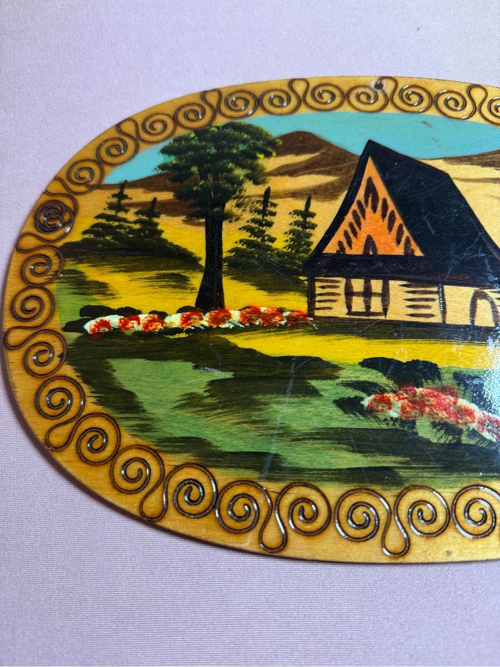 Vintage Polish Cabin Scene 70-80s Folk Art Handcrafted Pyrography ANDRZEJ KOZERA - Picture 2 of 7